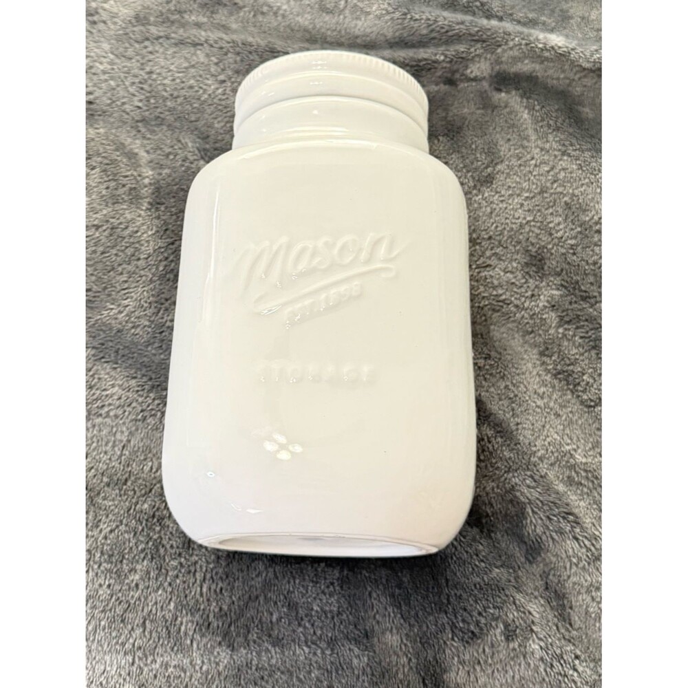Tabletops Gallery White Porcelain Mason Jar
Storage Canister 40oz